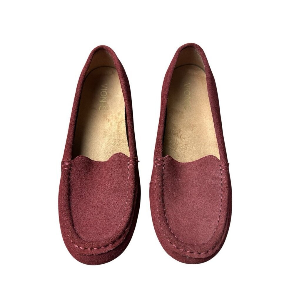 Vionic Debbie Women's Sz 7.5 WIDE Burgundy Suede Moccasin Comfort Casual Loafers